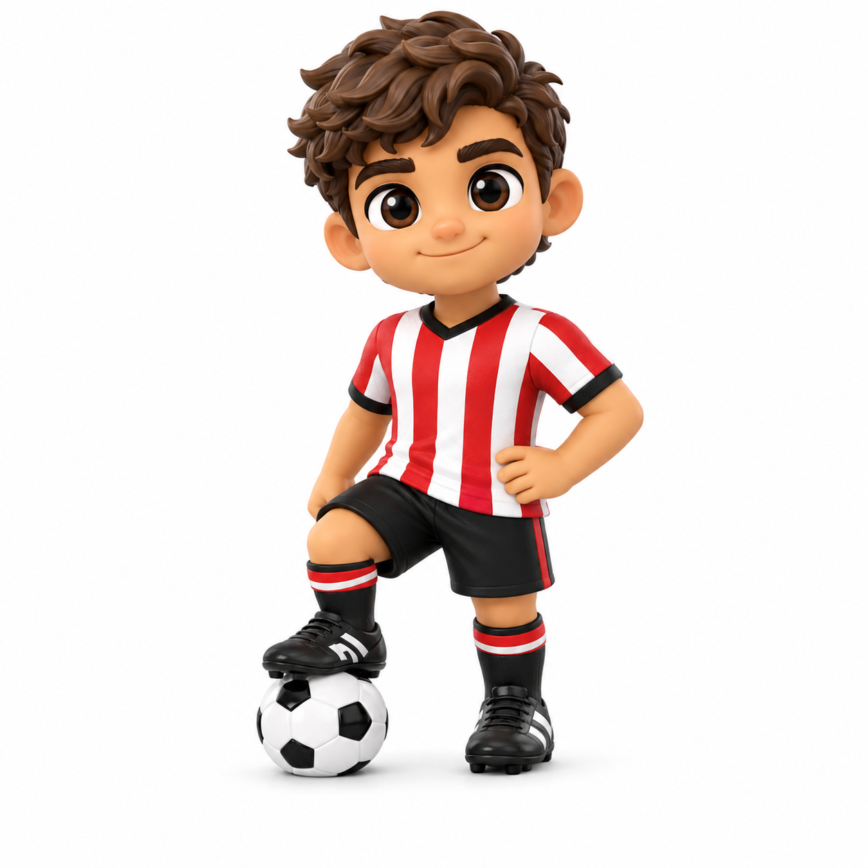 Custom football player figurine in a striped kit with a ball